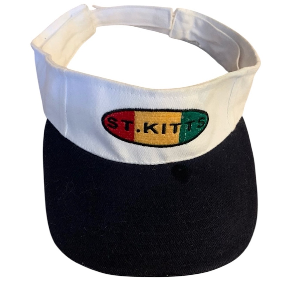 Vintage St. Kitts Embroidered Adjustable Caribbean Visor Hat Cotton Tennis Golf
